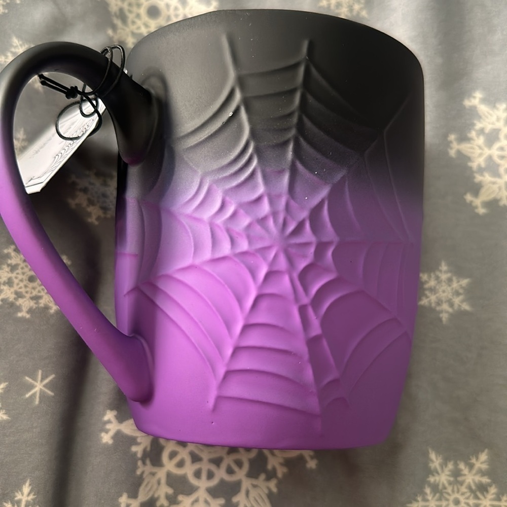 Cobwebs & Cauldrons black & purple spiderweb mug